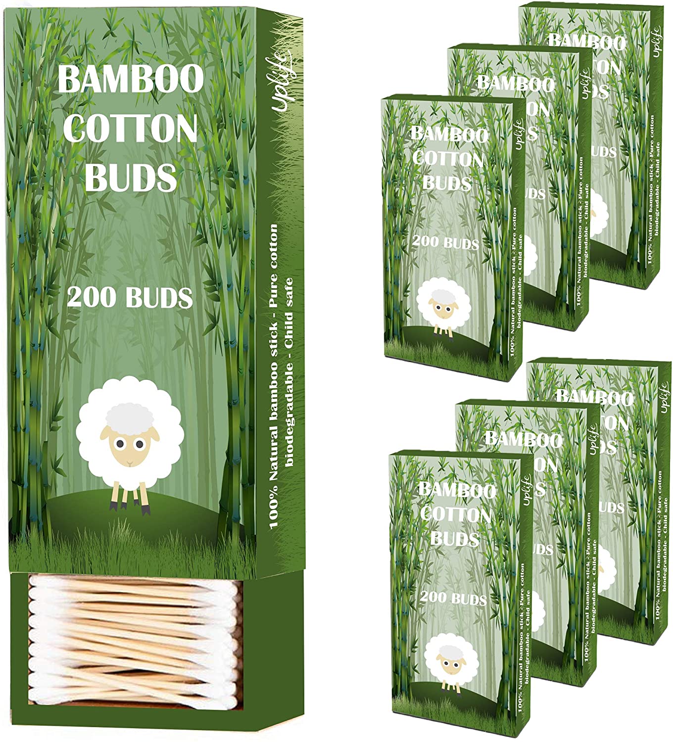 500 x Cotons-tiges en Bambou, Embout 100% Coton, Tige Naturelle